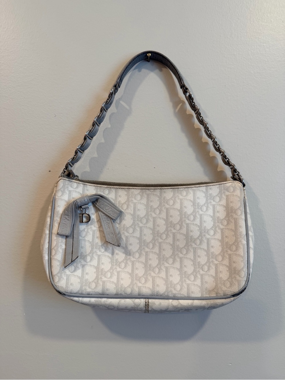 2007 Dior Romantique Trotter Shoulder Bag Galliano Y2K White Grey